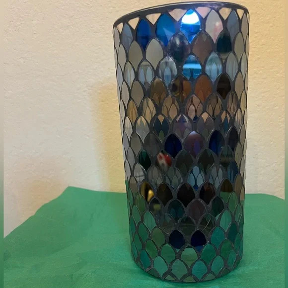Decorative Blue Mosaic Glass Candle Holder - Home Accents - Picture 3 of 4